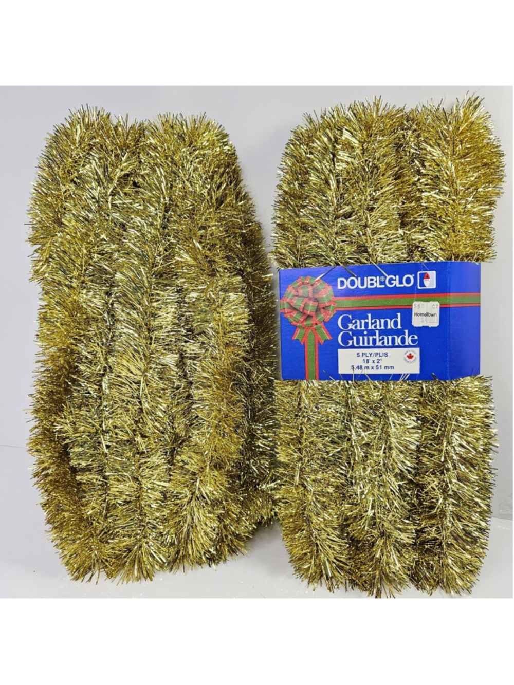Vintage Doubl Glo Gold Christmas Garland 18 ft x 2 in 5 Ply Tinsel